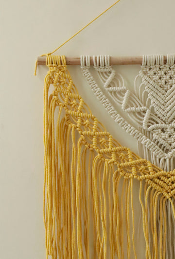 Yellow and White Swirl Macrame Wall Hanging